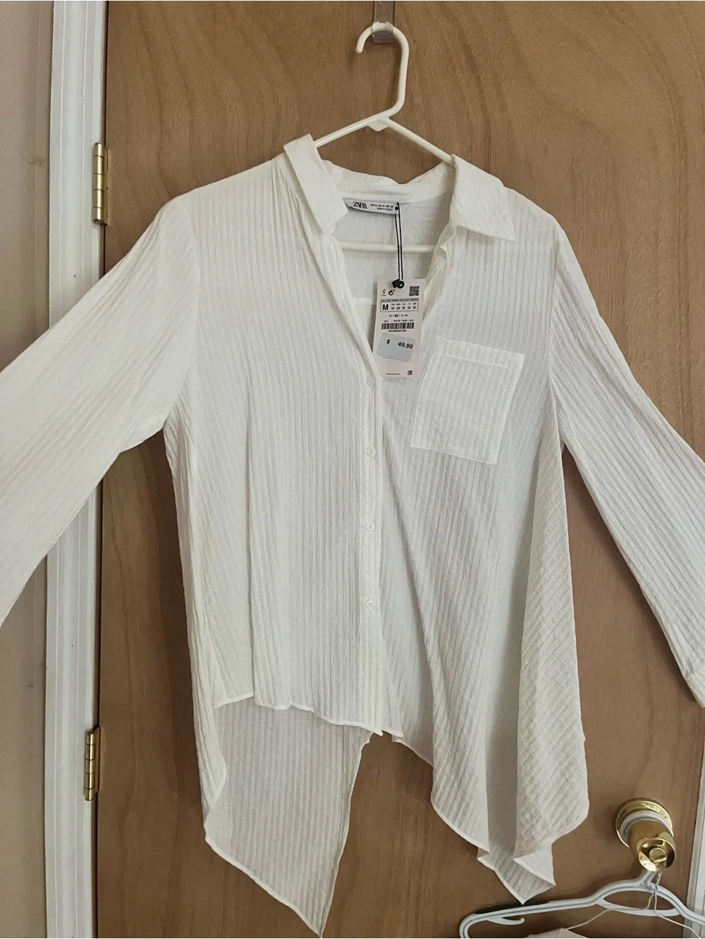 Zara Cream Ribbed Asymmetrical Button-Front Shirt - Picture 2 of 2